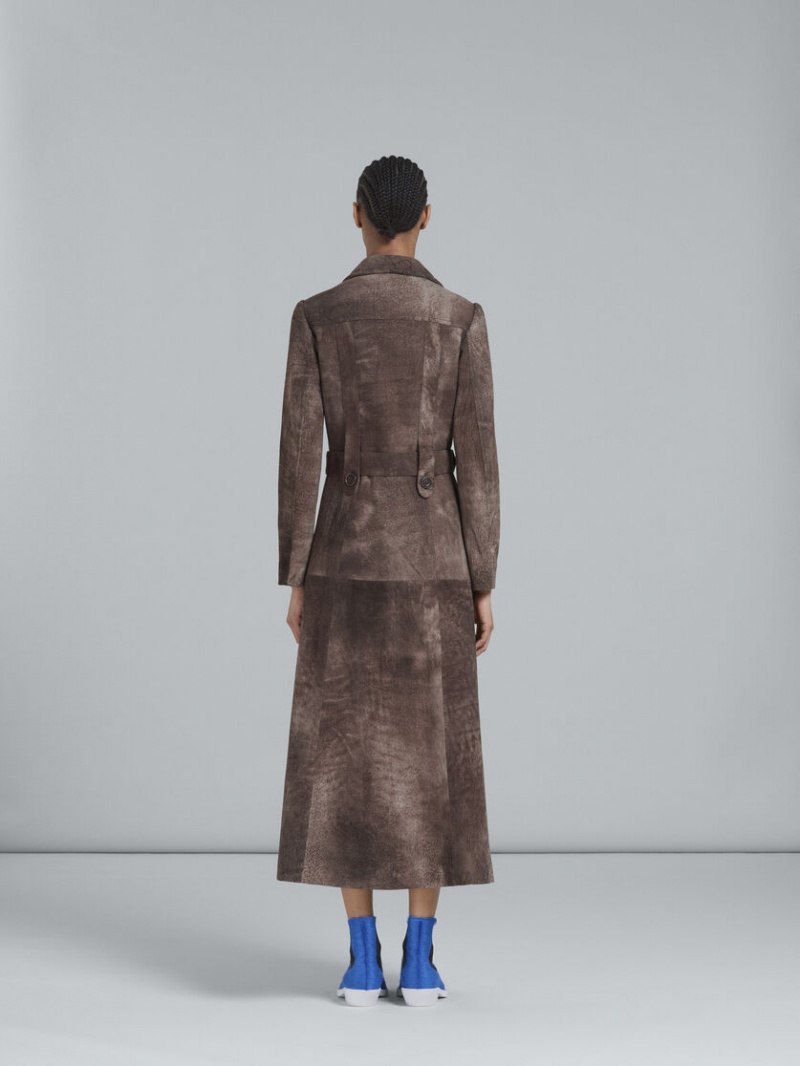 Marni Cuero Coat Marrom Oscuro | SMXNY22268