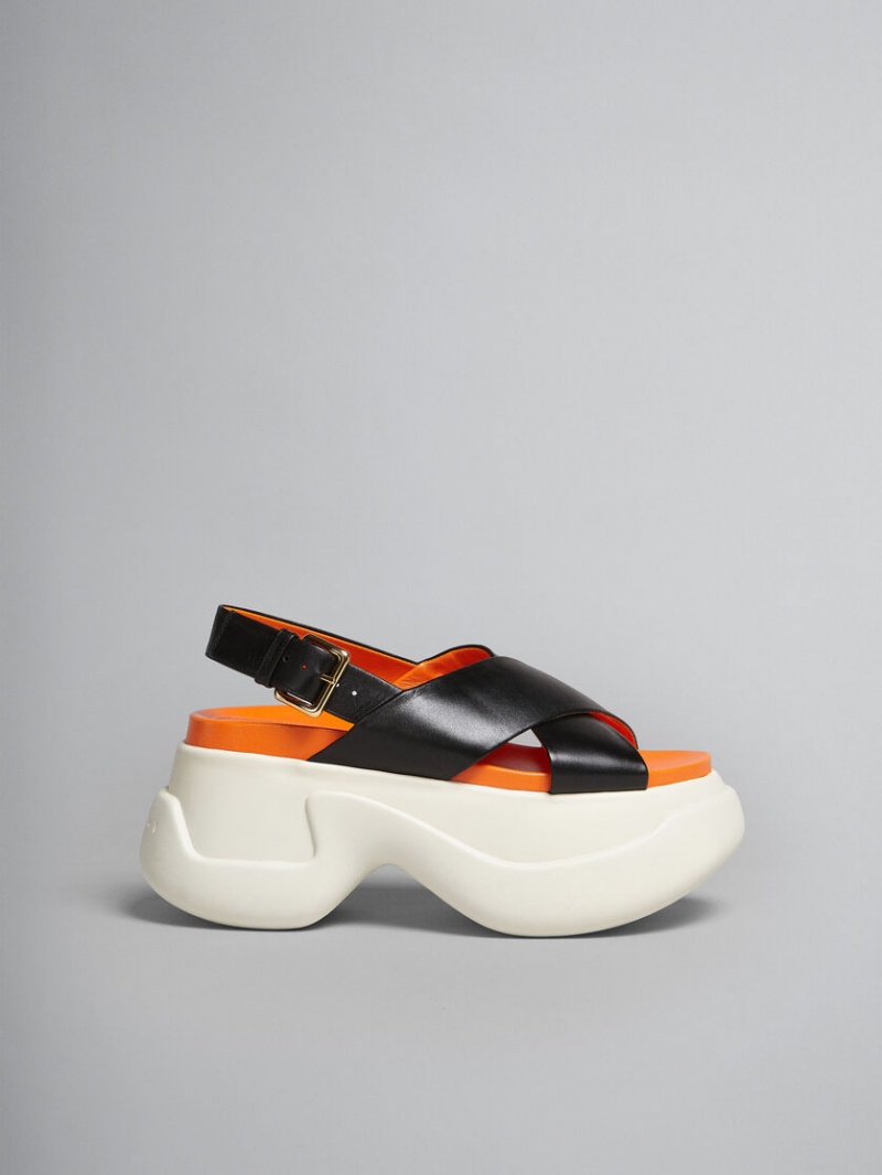 Marni Cuero Criss-cross Aras 23 Sandal Negros | MXXBR19682