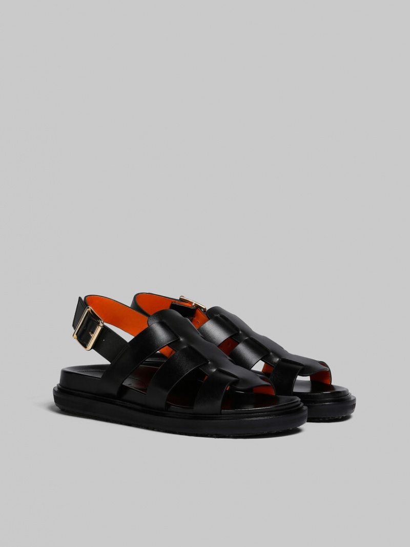 Marni Cuero Gladiator Sandal Negros | EMXVG45054