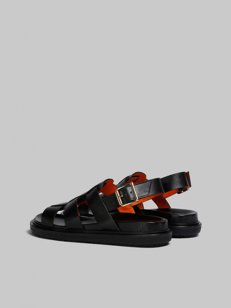 Marni Cuero Gladiator Sandal Negros | EMXVG45054