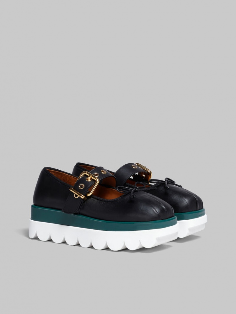 Marni Cuero Mary Jane Shoe With Scalloped Sole Negros | GMXUC22755