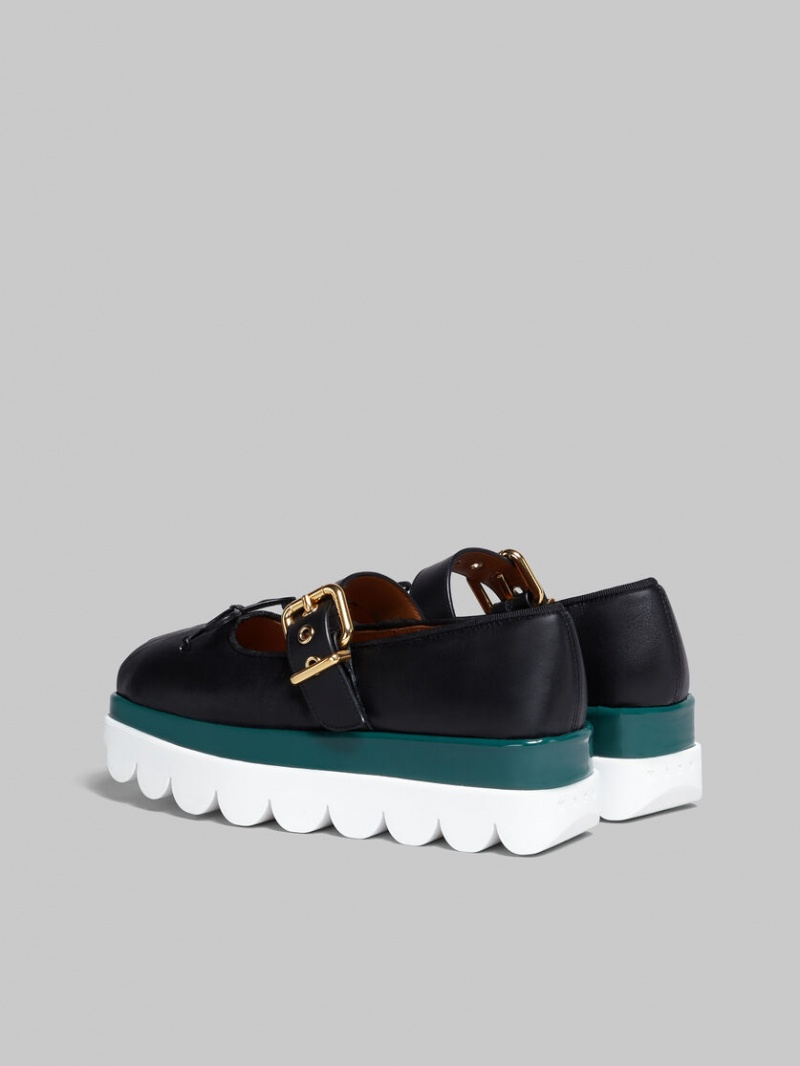 Marni Cuero Mary Jane Shoe With Scalloped Sole Negros | GMXUC22755