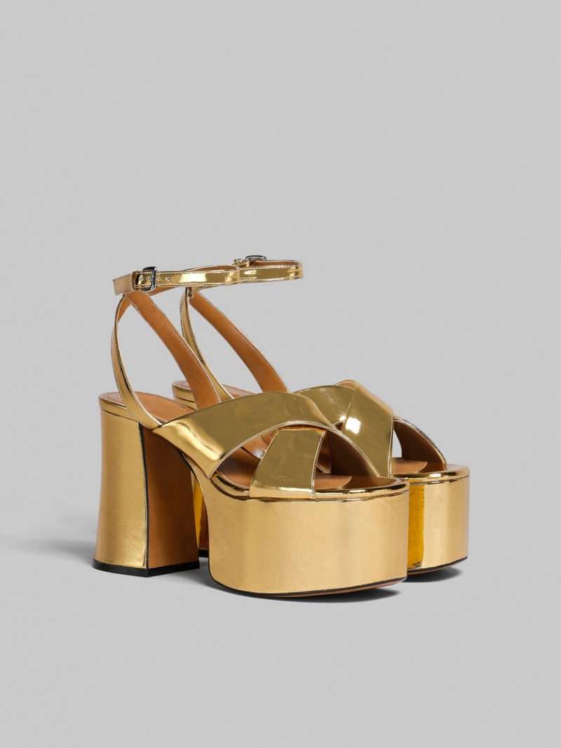 Marni Cuero Plataforma Sandal Dorados | MXXMI14203