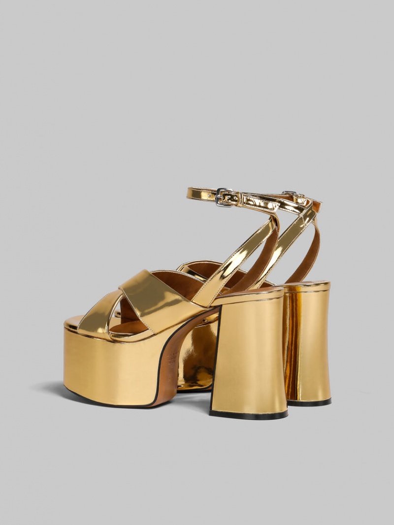 Marni Cuero Plataforma Sandal Dorados | MXXMI14203