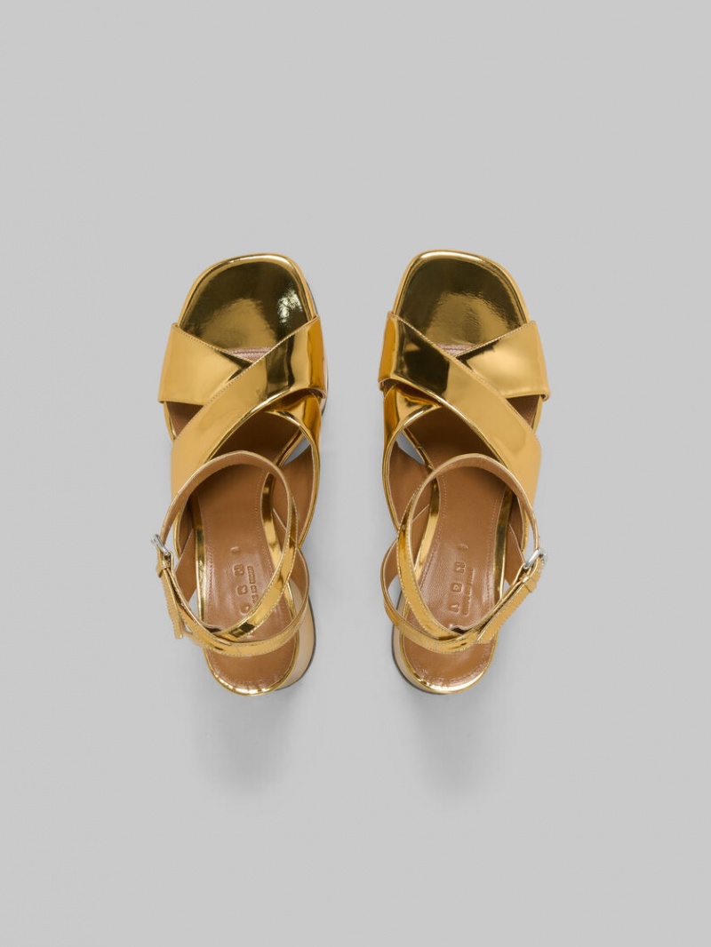 Marni Cuero Plataforma Sandal Dorados | MXXMI14203