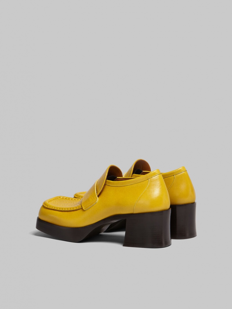 Marni Cuero Tacón Loafer Amarillos | PMXER55502