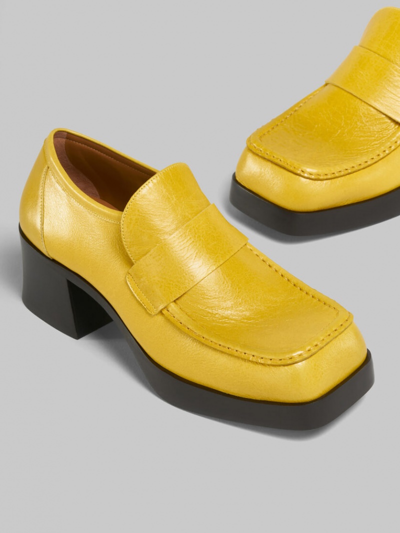 Marni Cuero Tacón Loafer Amarillos | PMXER55502