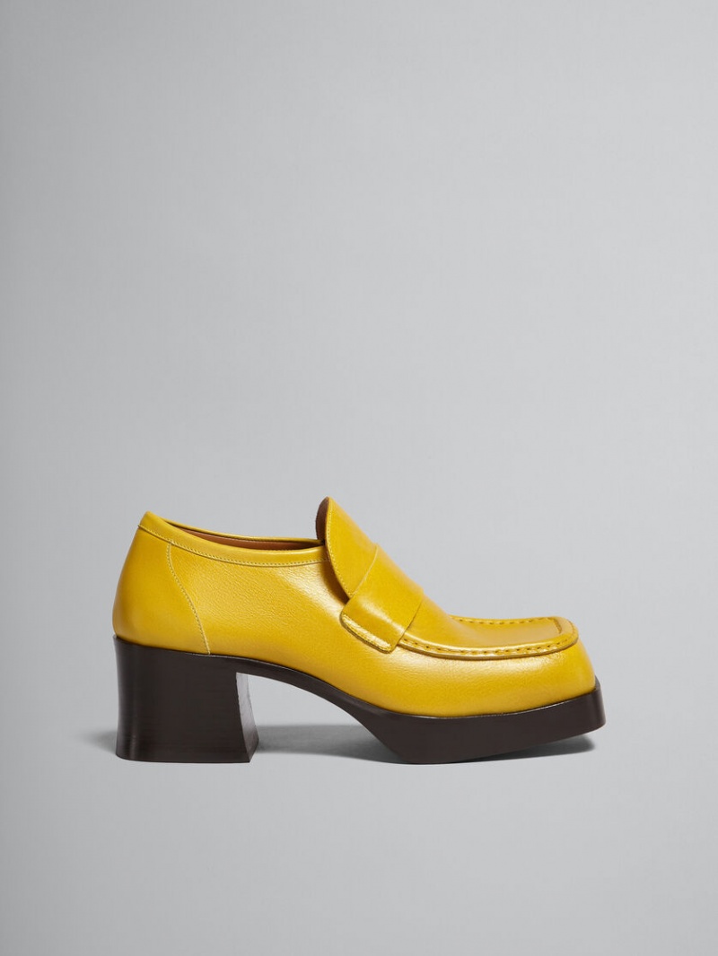 Marni Cuero Tacón Loafer Amarillos | PMXER55502