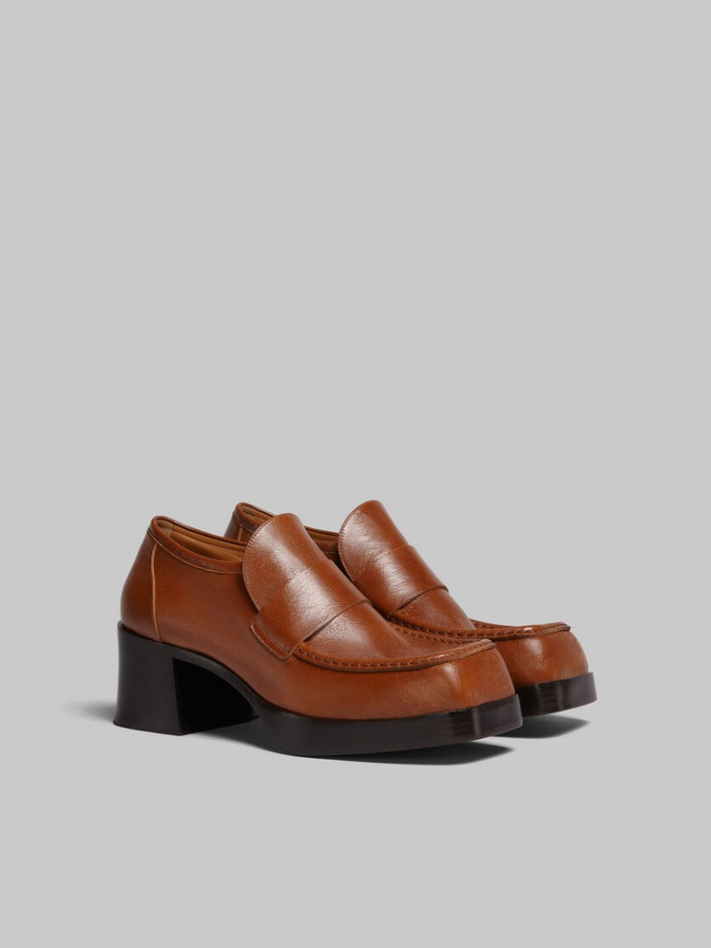 Marni Cuero Tacón Loafer Marrom | SMXNY64980