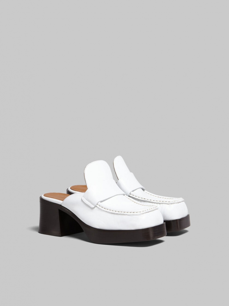 Marni Cuero Tacón Mule Blancos | MXQCS84124