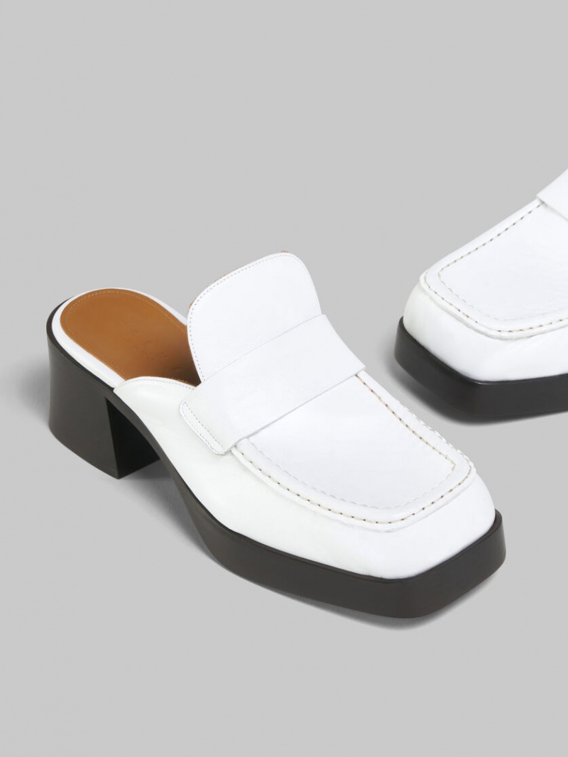 Marni Cuero Tacón Mule Blancos | MXQCS84124