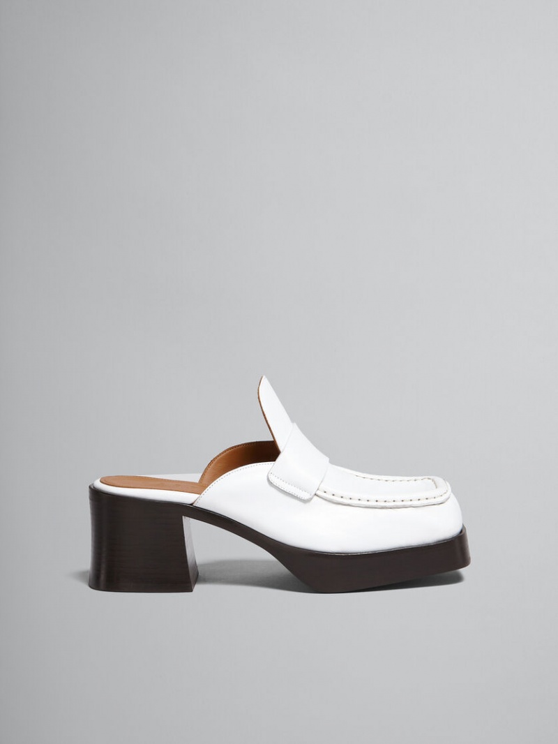 Marni Cuero Tacón Mule Blancos | MXQCS84124