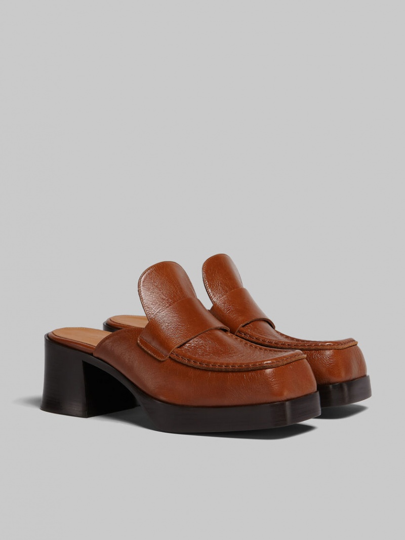 Marni Cuero Tacón Mule Marrom | MXJVR67752