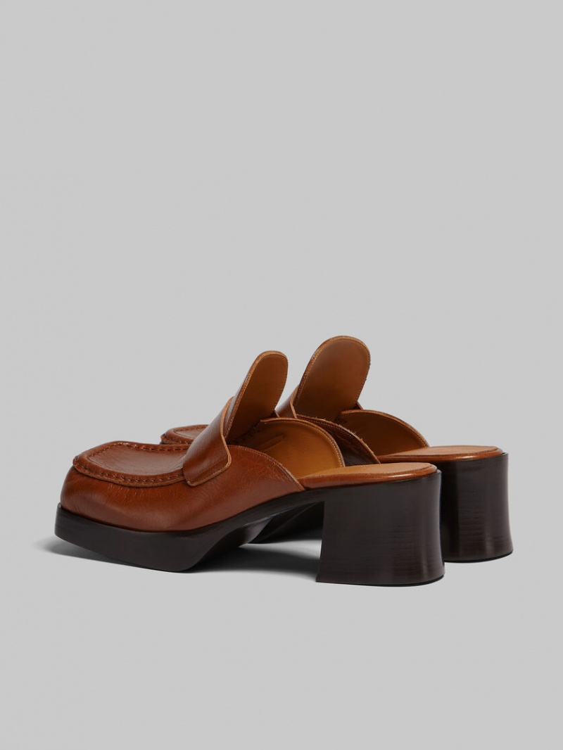 Marni Cuero Tacón Mule Marrom | MXJVR67752