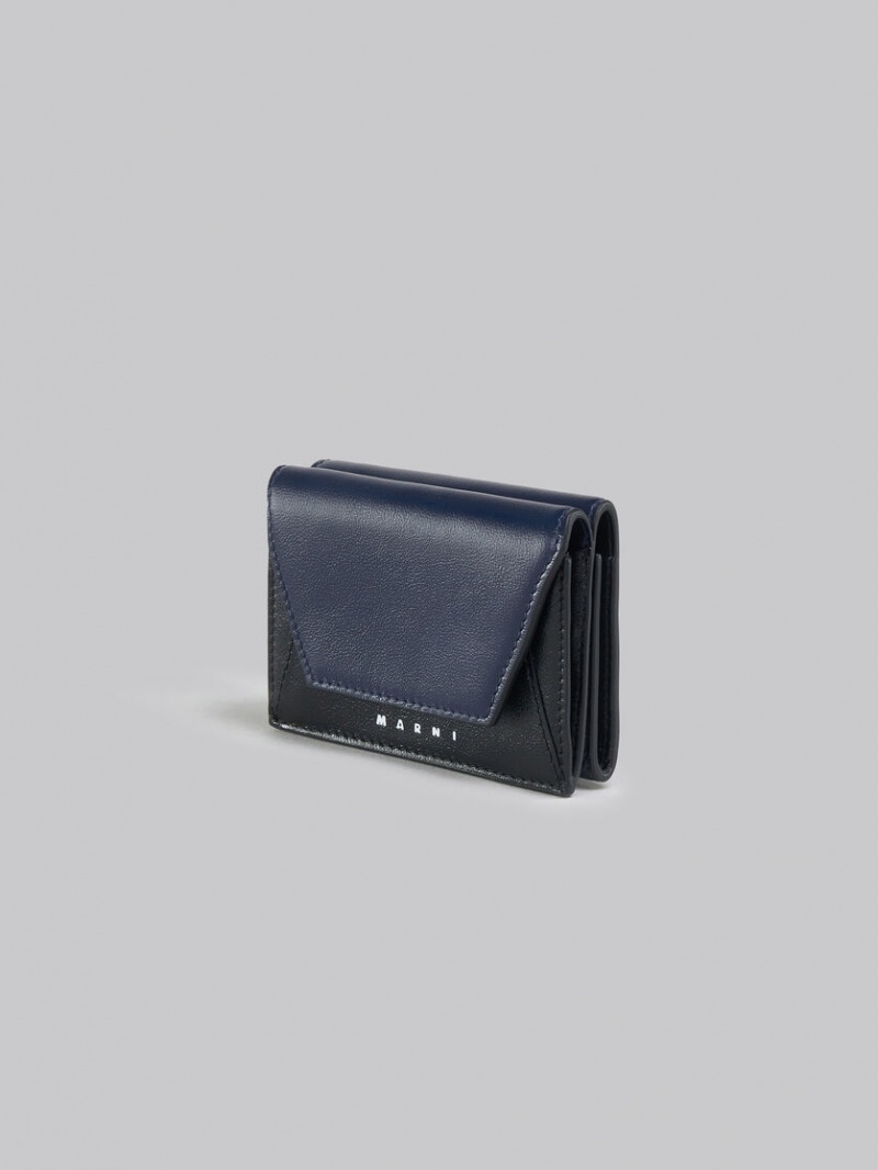 Marni Cuero Tri-fold Wallet Azul Marino Azules Negros | SMXVO66164