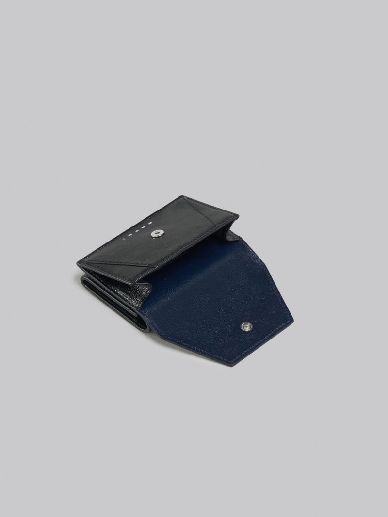 Marni Cuero Tri-fold Wallet Azul Marino Azules Negros | SMXVO66164