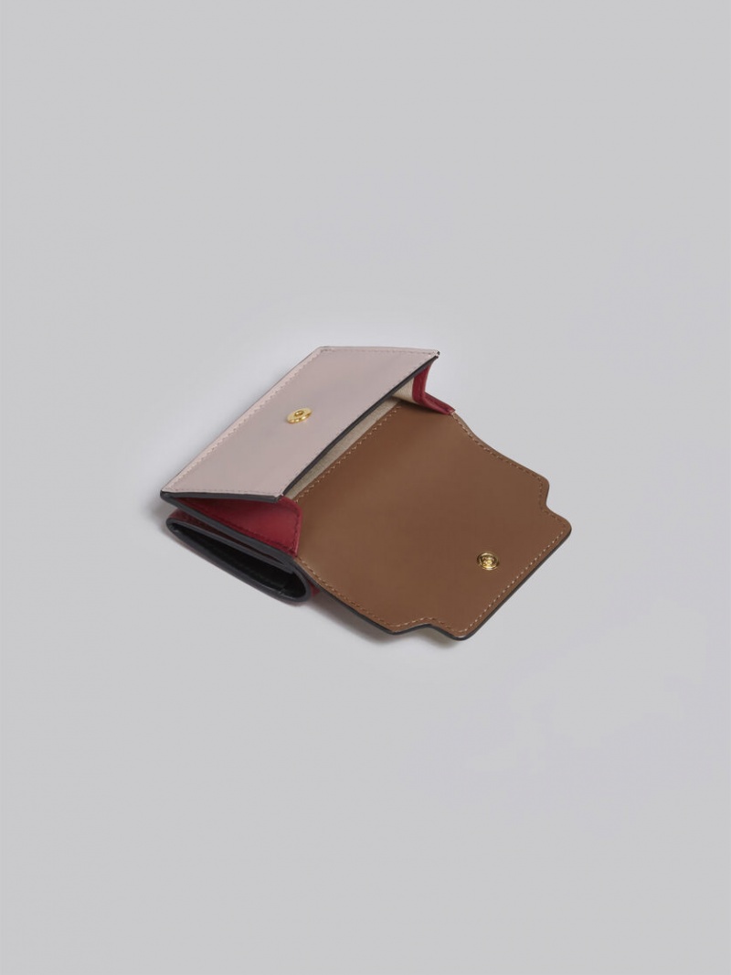 Marni Cuero Tri-fold Wallet Marrom Rosas Vino | GMXUC41283