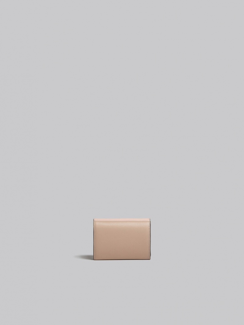 Marni Cuero Tri-fold Wallet Rosas Blancos Beige | MXZDE98705