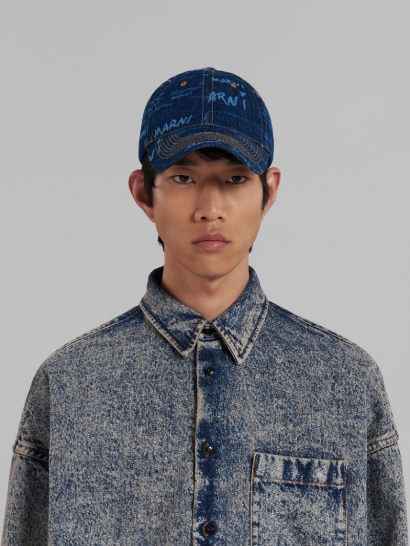 Marni Denim Baseball Cap With Mega Marni Motif Azules | MXJKU88816