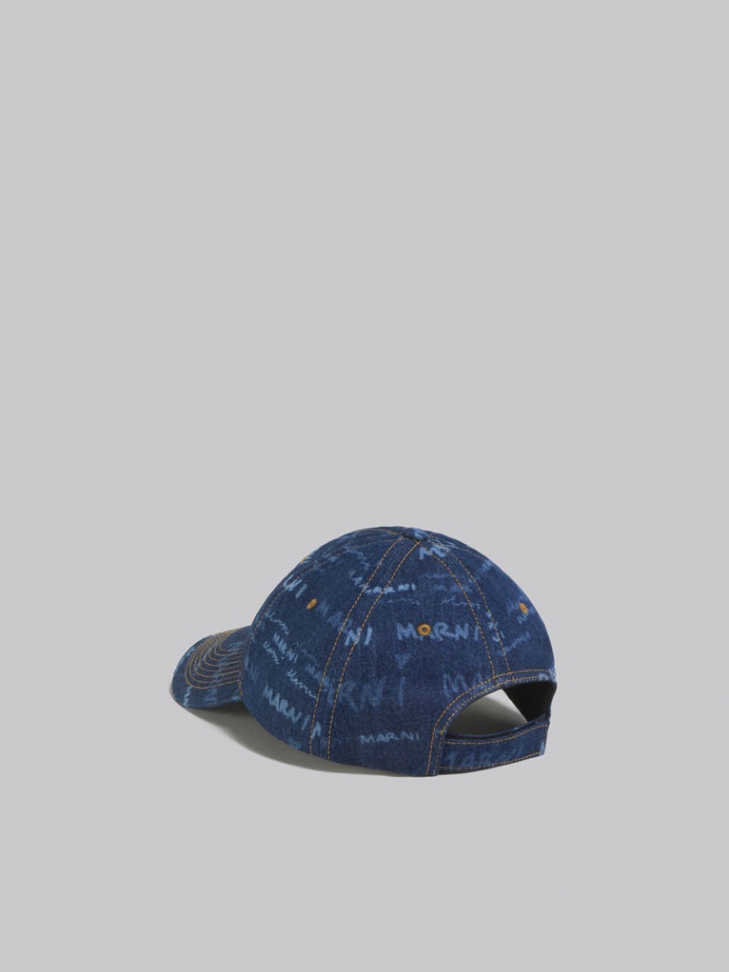 Marni Denim Baseball Cap With Mega Marni Motif Azules | MXJKU88816