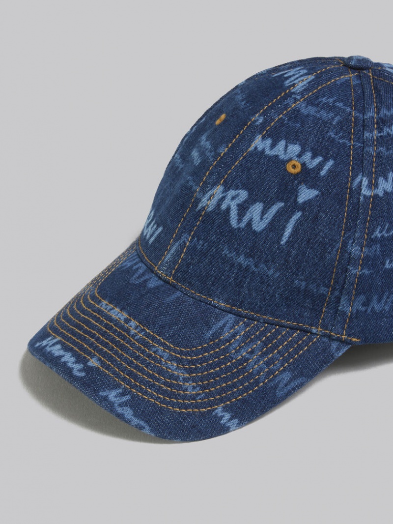 Marni Denim Baseball Cap With Mega Marni Motif Azules | MXJKU88816