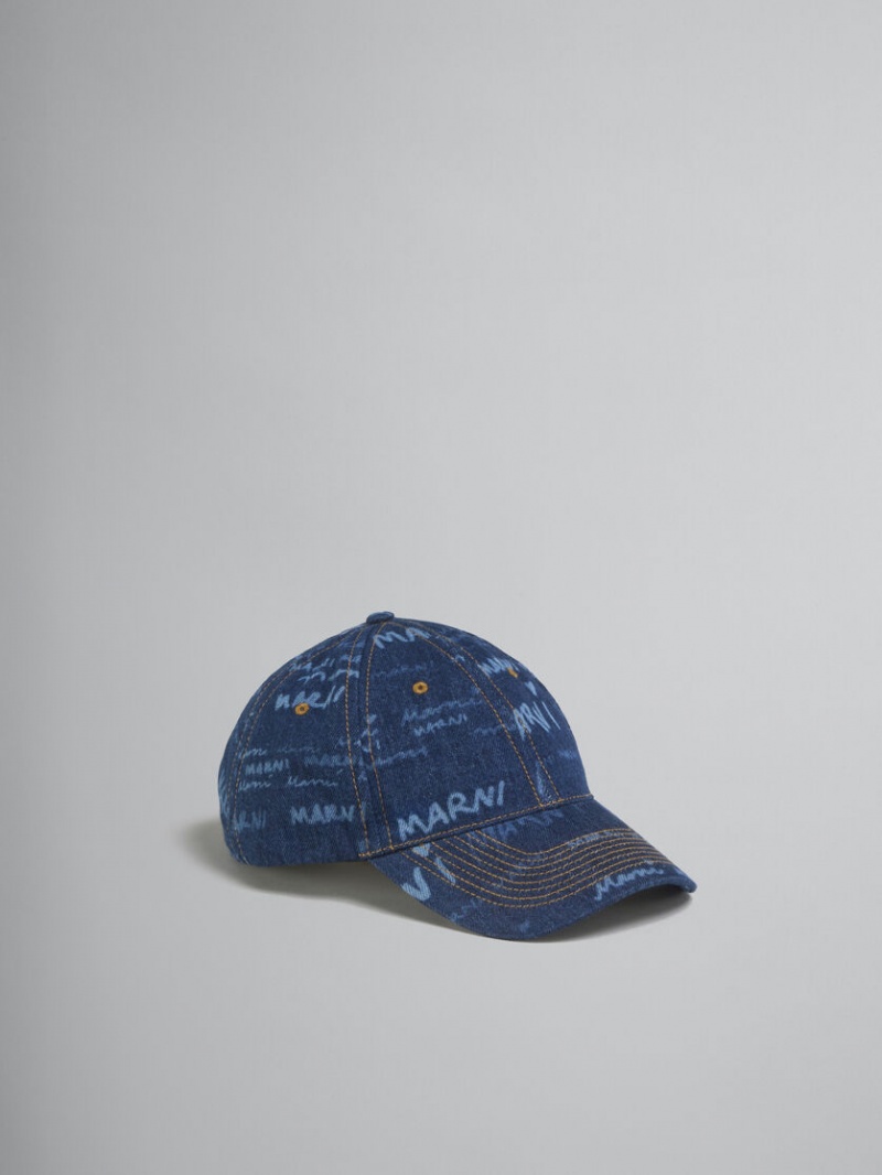 Marni Denim Baseball Cap With Mega Marni Motif Azules | MXJKU88816