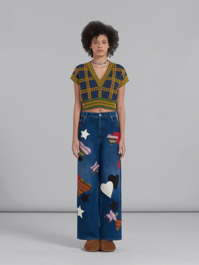 Marni Denim Trousers With Patches Azules | ZMXMJ84503