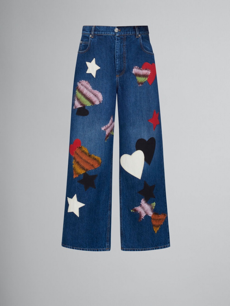 Marni Denim Trousers With Patches Azules | ZMXMJ84503