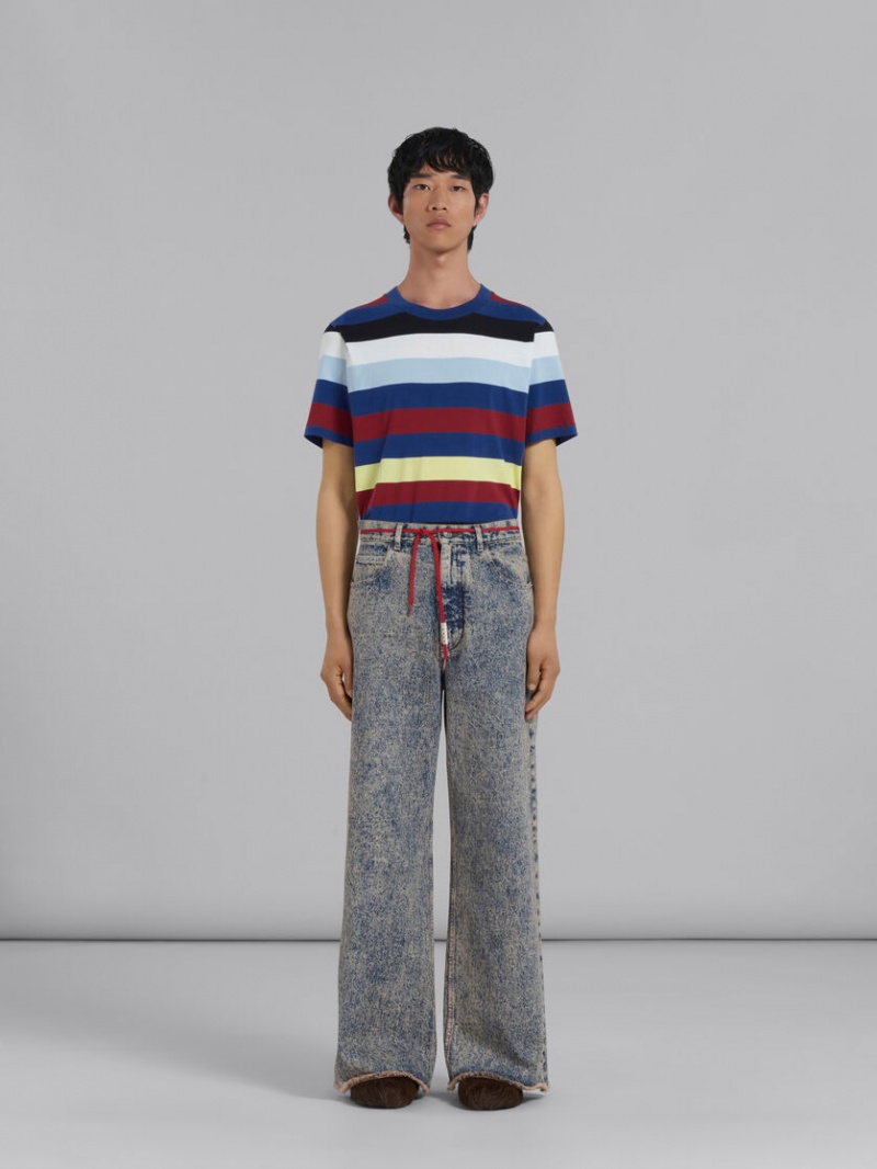 Marni Flared 5 Pocket Trousers In Marble-dyed Denim Rosas Azules | MXJVR85422