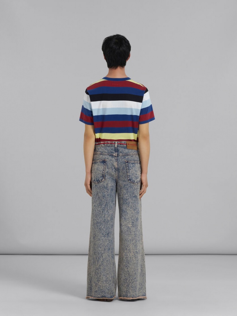 Marni Flared 5 Pocket Trousers In Marble-dyed Denim Rosas Azules | MXJVR85422