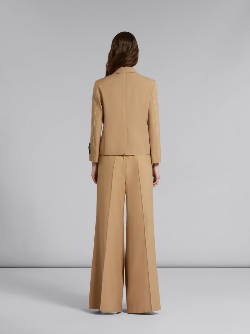 Marni Flared Lana Trousers With Logo Cintura Beige | TMXPQ81820