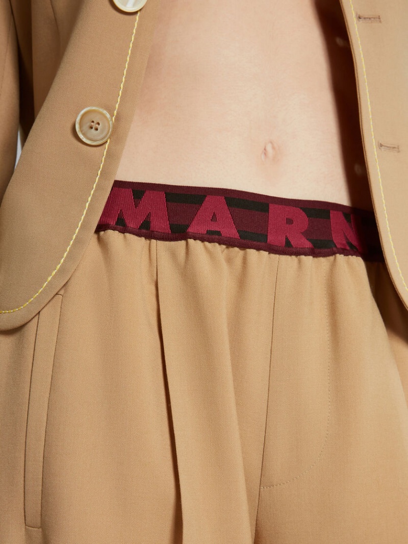 Marni Flared Lana Trousers With Logo Cintura Beige | TMXPQ81820