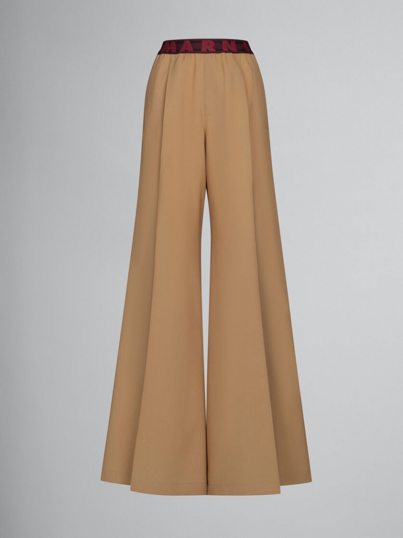 Marni Flared Lana Trousers With Logo Cintura Beige | TMXPQ81820