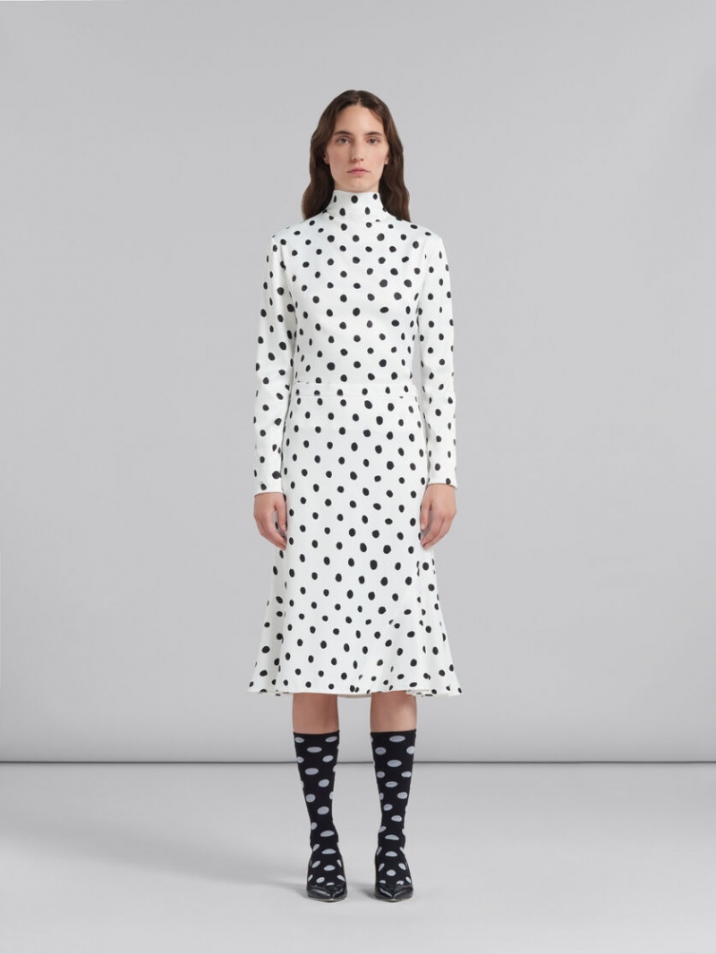 Marni Flared Satin Skirt With Polka Dots Blancos | GMXEC26510