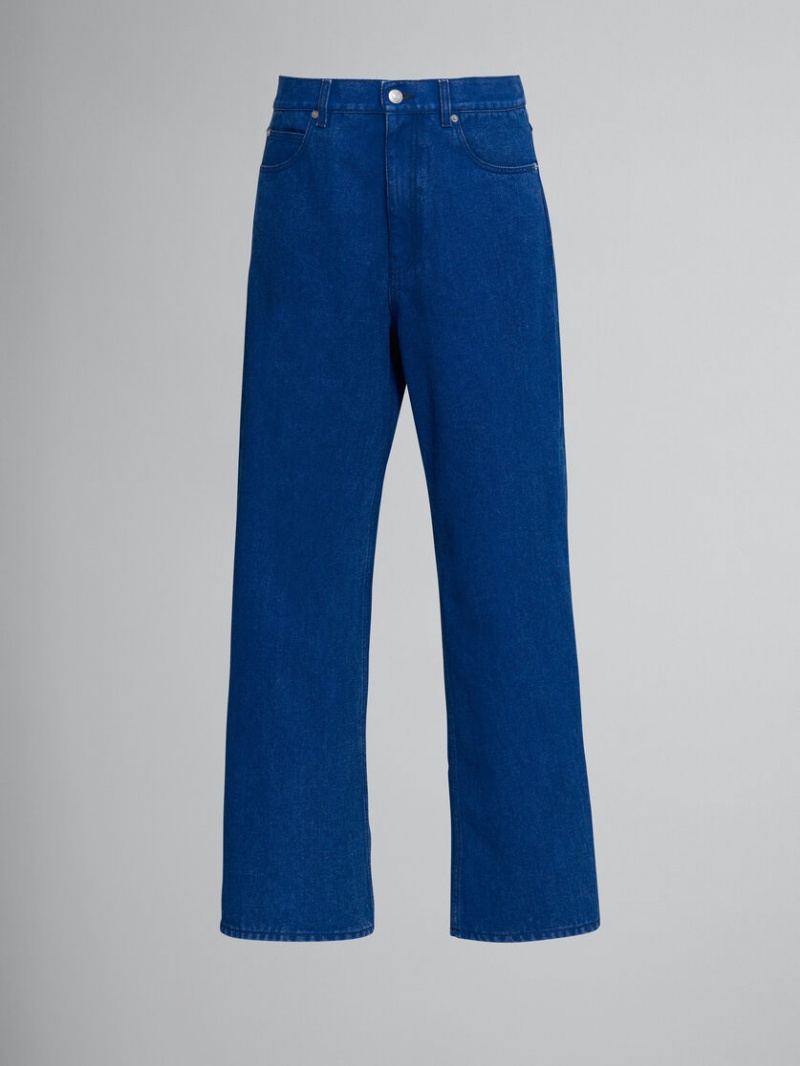 Marni Flared Trousers In Coated Denim Azules | QMXWA25421