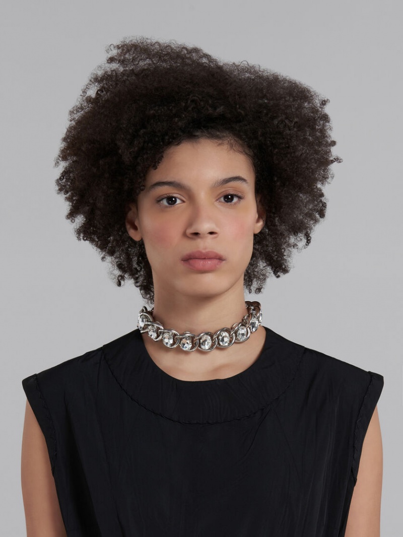 Marni Fornido Chain Necklace With Rhinestones Plateados | BMXSO99516