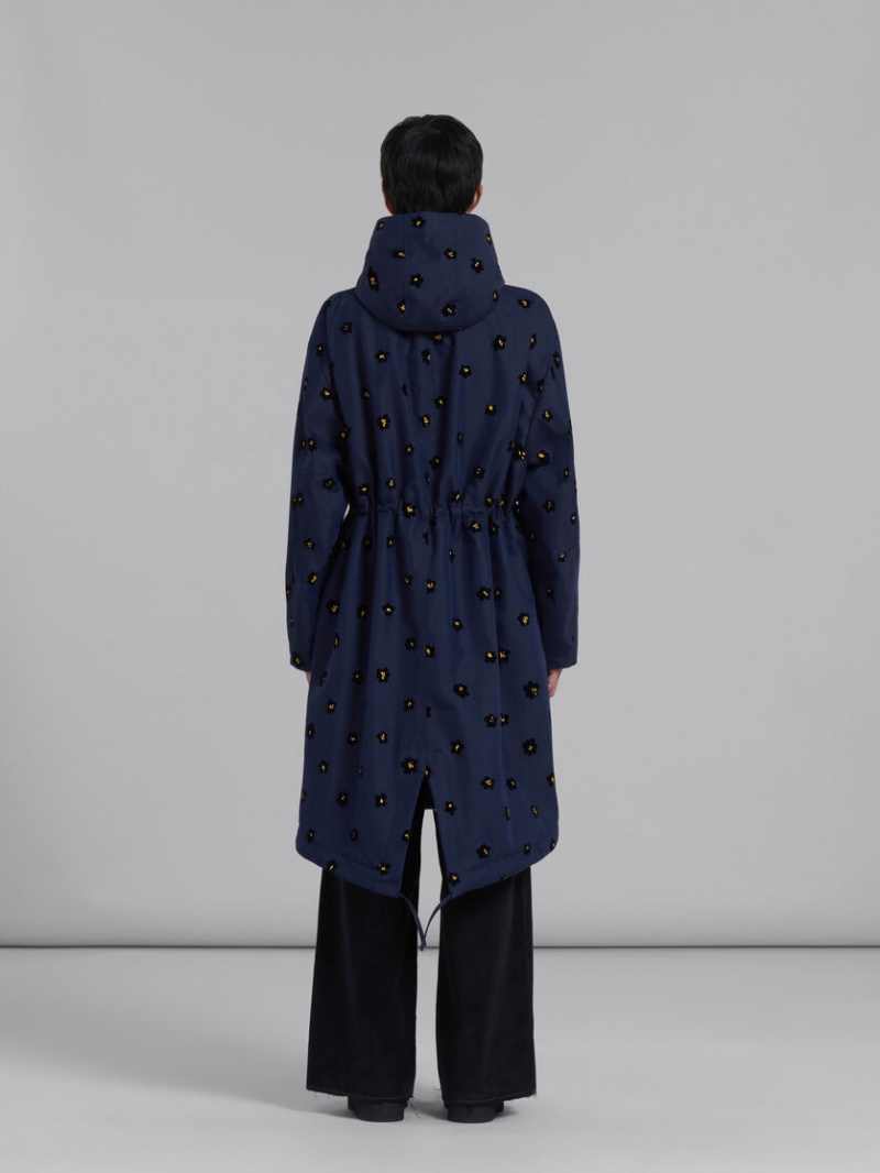 Marni Gabardine Parka With Flocked Draft Flower Print Azules Flores | MXZPD71510