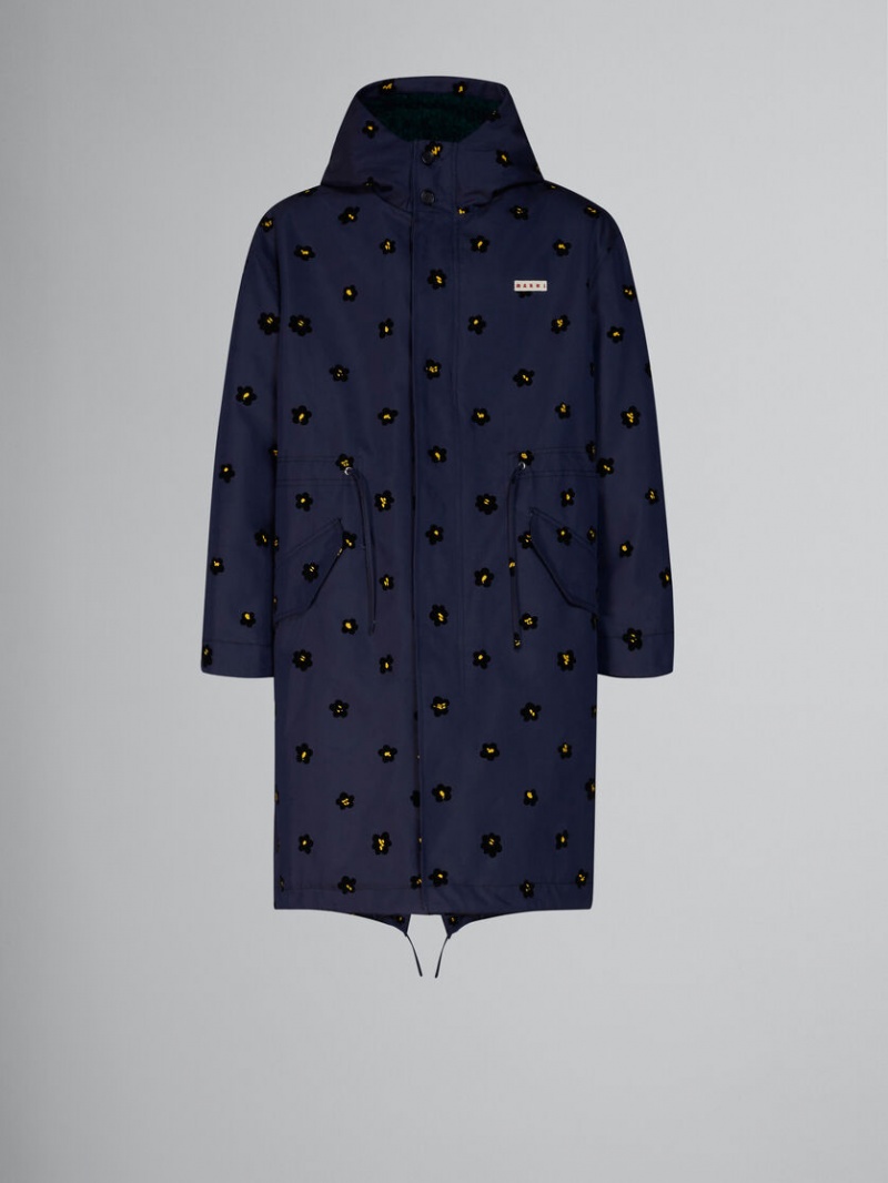 Marni Gabardine Parka With Flocked Draft Flower Print Azules Flores | MXZPD71510