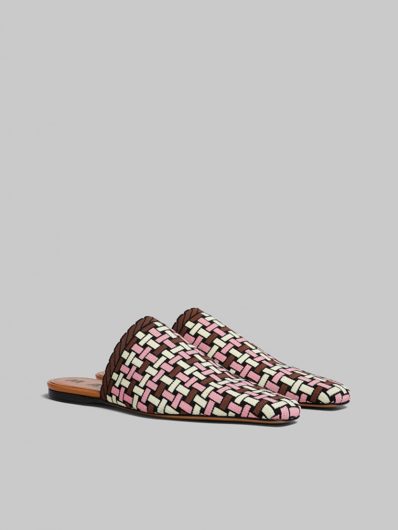 Marni Jacquard Mule Amarillos Claro Marrom Rosas | PMXER26492