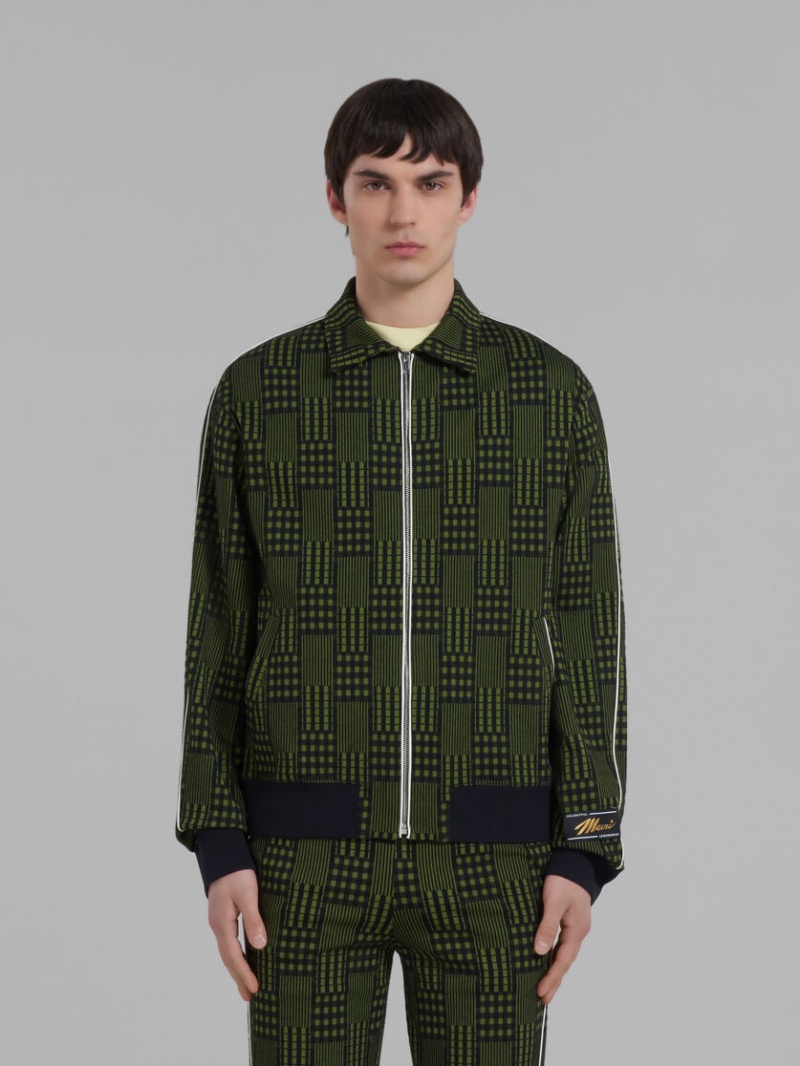 Marni Jersey Jacket With Checks And Stripes Verdes | MXXMI32150