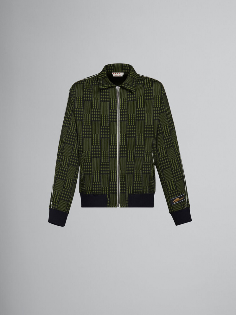 Marni Jersey Jacket With Checks And Stripes Verdes | MXXMI32150