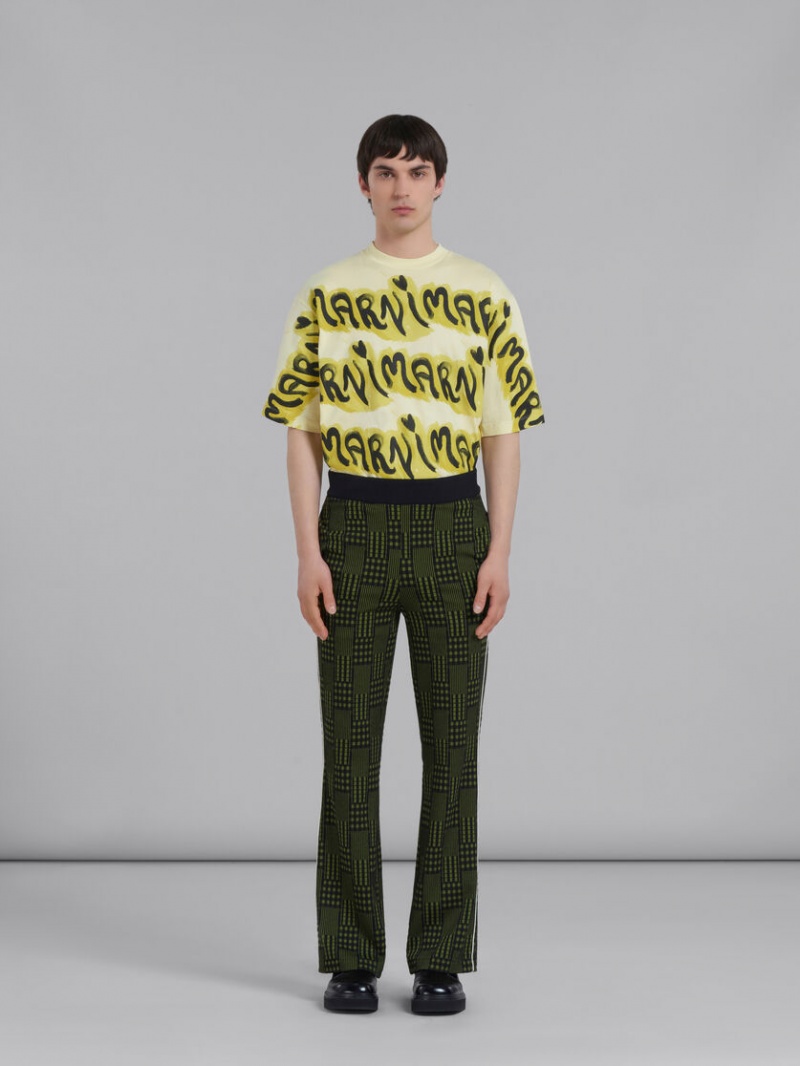 Marni Jersey Trousers With Checks And Stripes Verdes | ZMXMJ65362