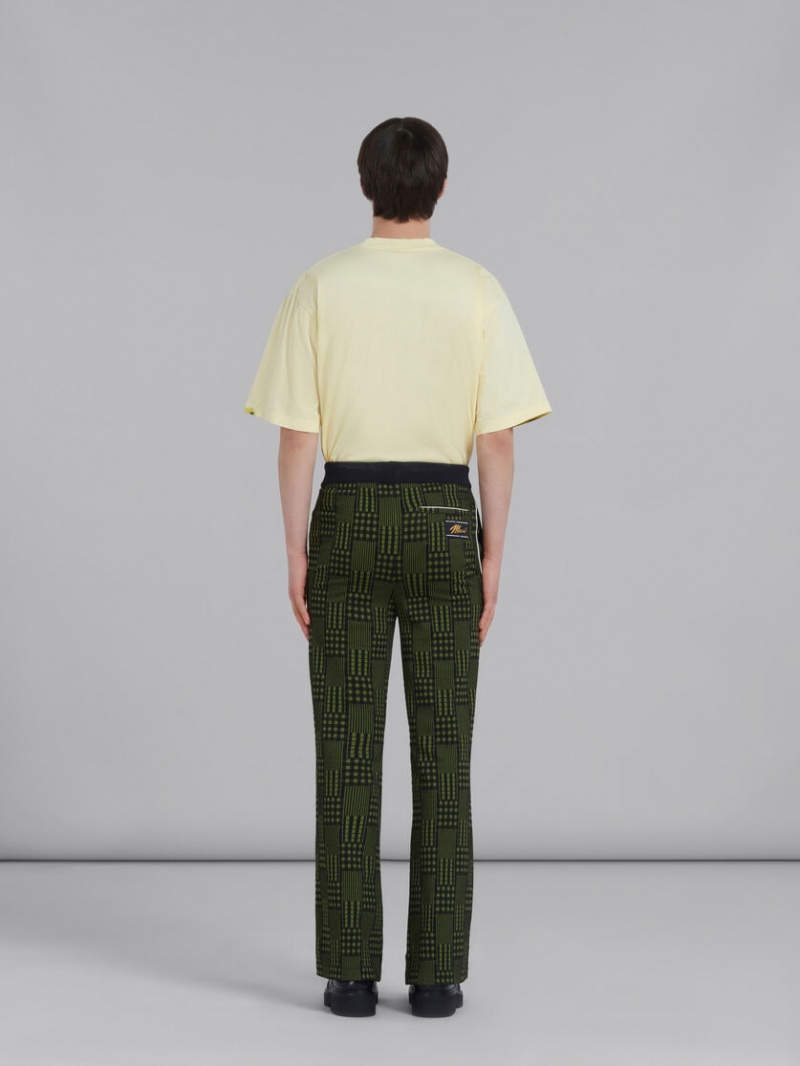 Marni Jersey Trousers With Checks And Stripes Verdes | ZMXMJ65362