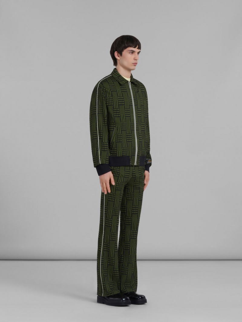 Marni Jersey Trousers With Checks And Stripes Verdes | ZMXMJ65362