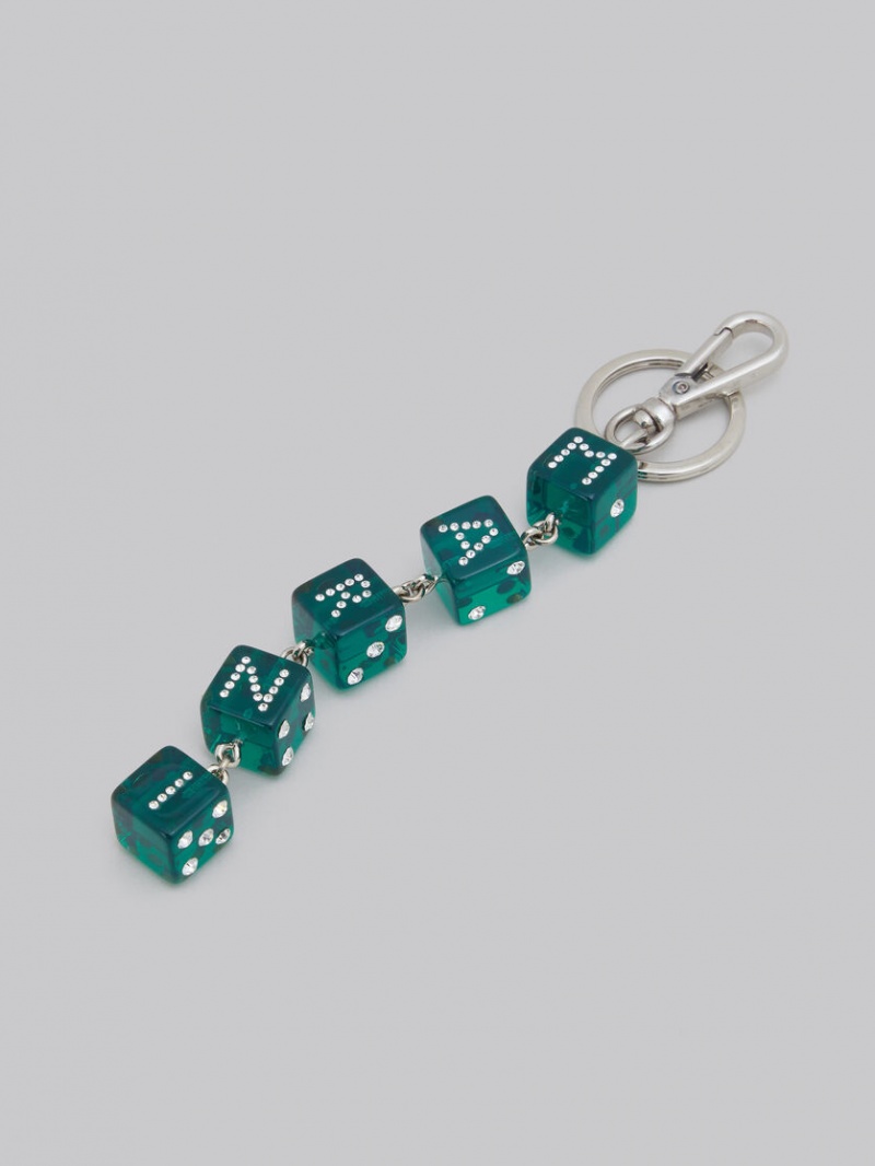 Marni Keyring With Rhinestone Dice Charms Verdes | MXJKU18147