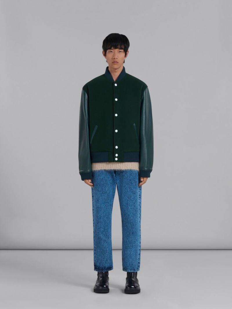 Marni Lana Felt Bomber With Cuero Sleeves Verdes | AMXWC64276