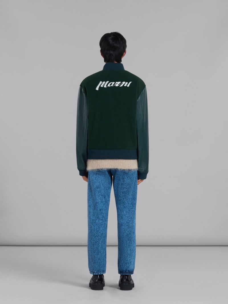 Marni Lana Felt Bomber With Cuero Sleeves Verdes | AMXWC64276