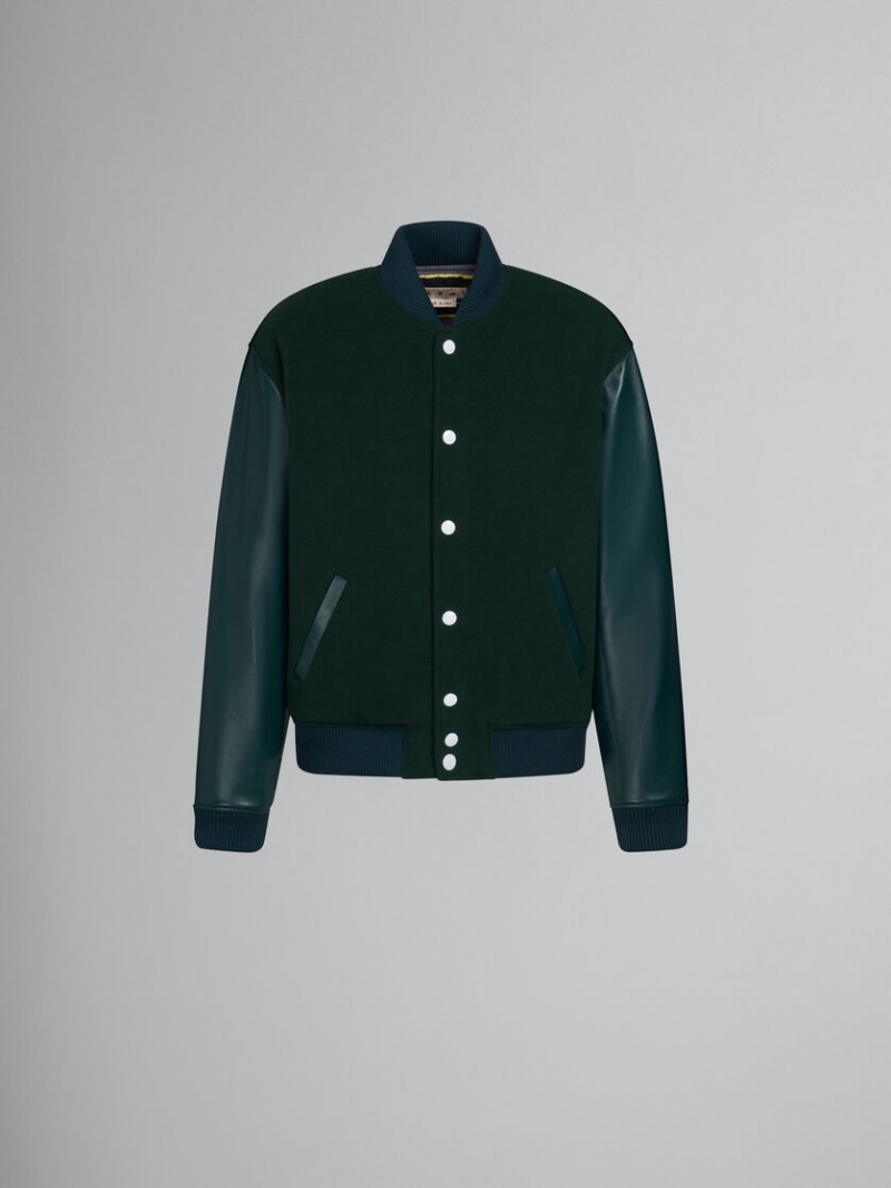 Marni Lana Felt Bomber With Cuero Sleeves Verdes | AMXWC64276