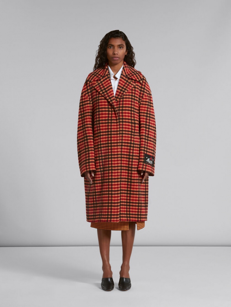 Marni Lana Felt Coat With Wavy Check Pattern Naranjas | TMXWZ88754