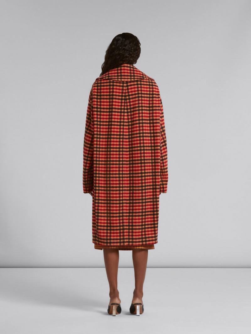 Marni Lana Felt Coat With Wavy Check Pattern Naranjas | TMXWZ88754